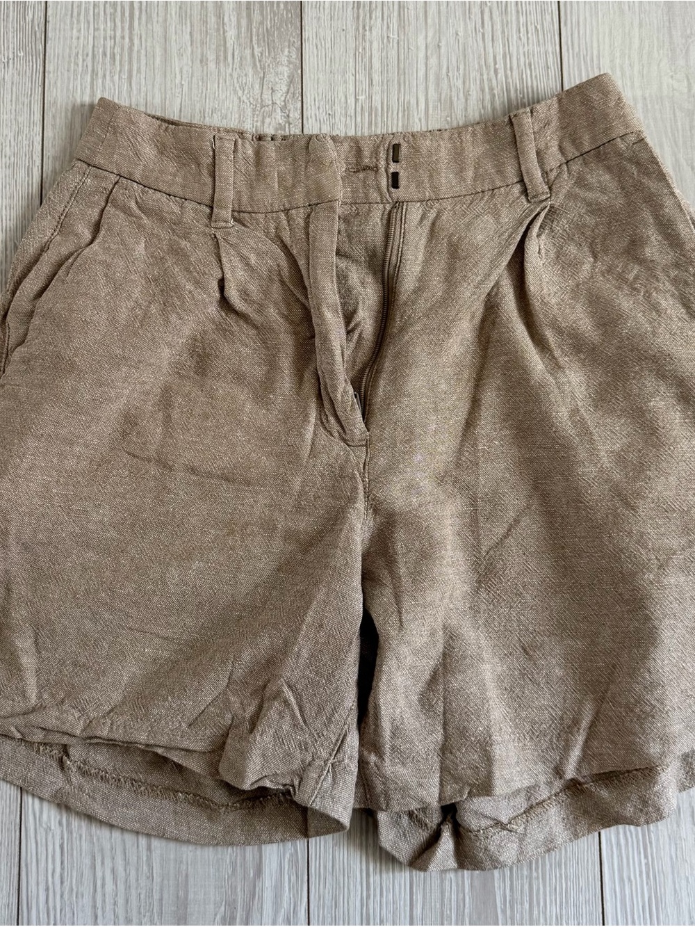 Women's Linen-Blend Tan Shorts